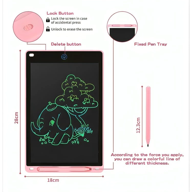 PIZARRA MAGICA TABLET DIBUJO LCD 12 PULGADAS ROSADO - 3