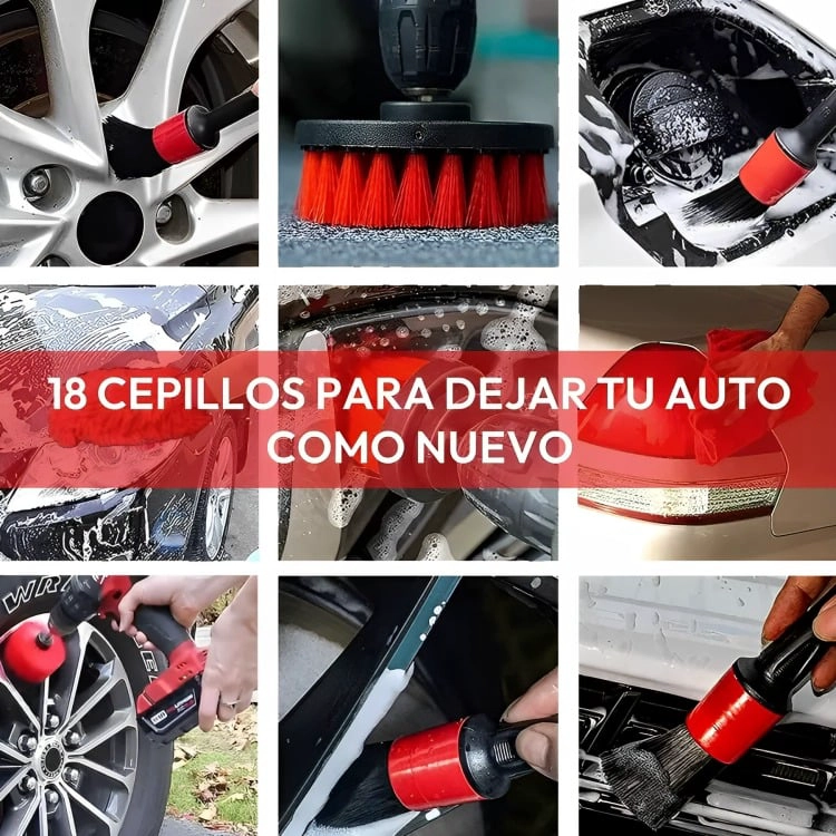 KIT 18 PIEZAS LIMPIEZA DE AUTO INTERIOR Y EXTERIOR - 1