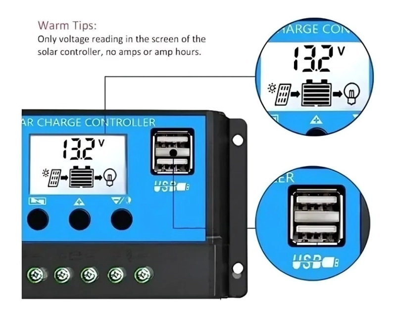 REGULADOR DE CARGA SOLAR DIGITAL 12V 24V 30A 2USB - 2