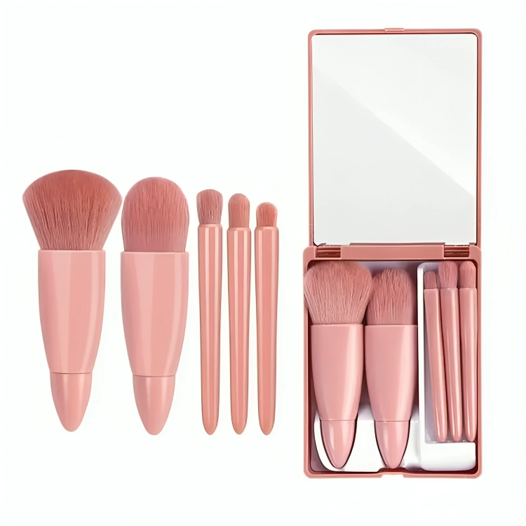 SET 5 BROCHAS DE MAQUILLAJE CON ESTUCHE ESPEJO - 2