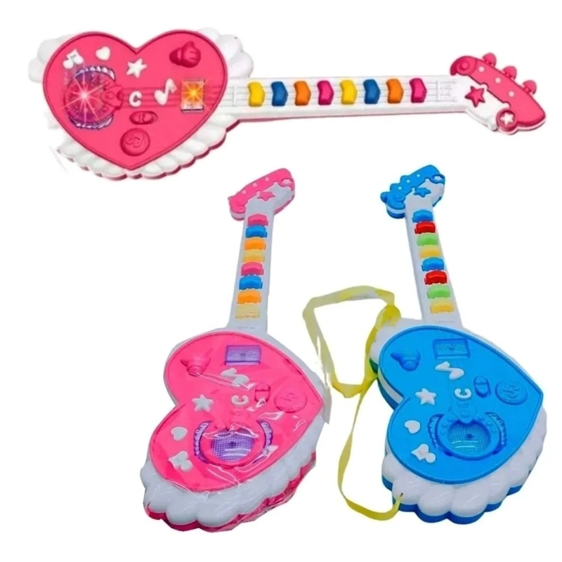PACK X 3 GUITARRA JUGUETE ROCK LUCES SONIDOS INSTRUMENTO MUSICAL NIÑA ROSADO - 1