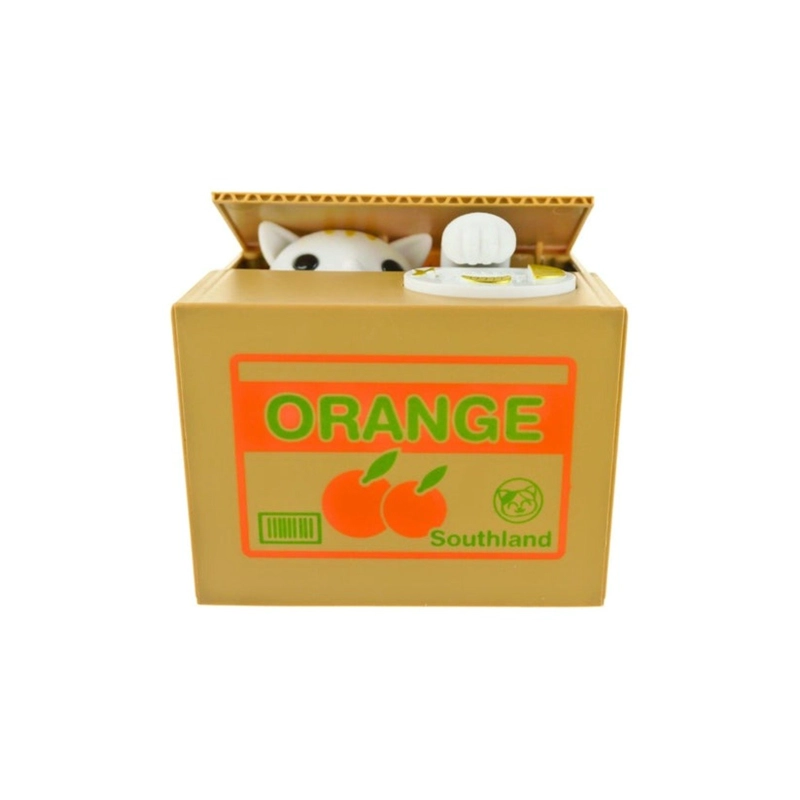 ALCANCIA HUCHA DE GATO ELECTRONICA ROBA MONEDAS CAJA ORANGE - 1