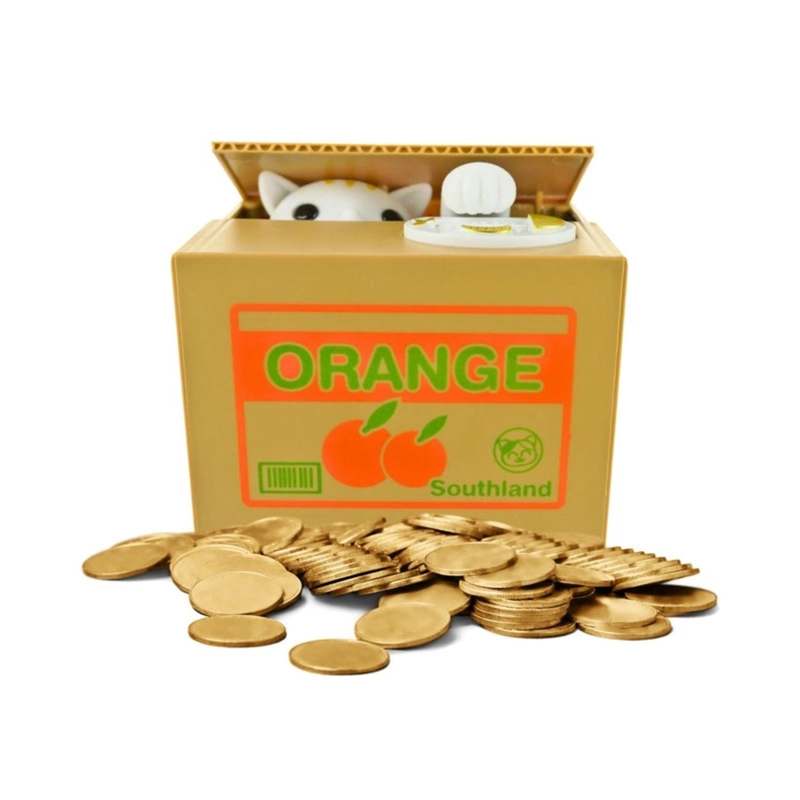 ALCANCIA HUCHA DE GATO ELECTRONICA ROBA MONEDAS CAJA ORANGE - 4
