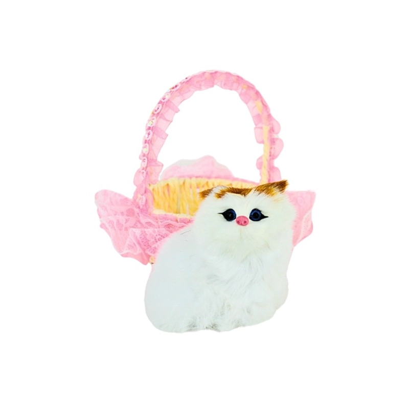 GATO MAULLADOR EN CANASTA JUGUETE DECORATIVO ROSADO - 2