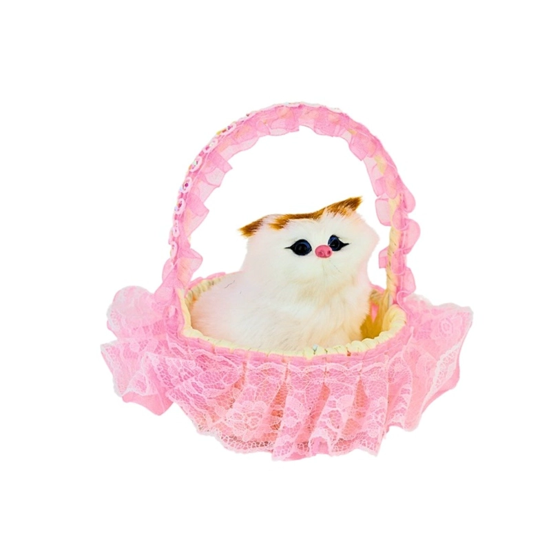 GATO MAULLADOR EN CANASTA JUGUETE DECORATIVO ROSADO - 3