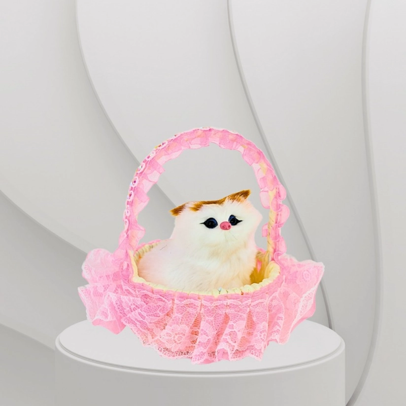 GATO MAULLADOR EN CANASTA JUGUETE DECORATIVO ROSADO - 4