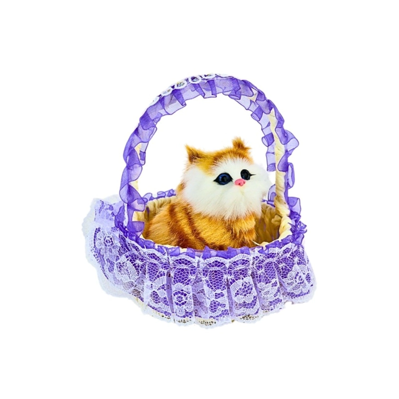 GATO MAULLADOR EN CANASTA JUGUETE DECORATIVO MORADO - 3