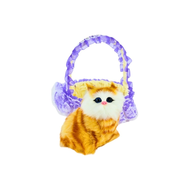 GATO MAULLADOR EN CANASTA JUGUETE DECORATIVO MORADO - 4