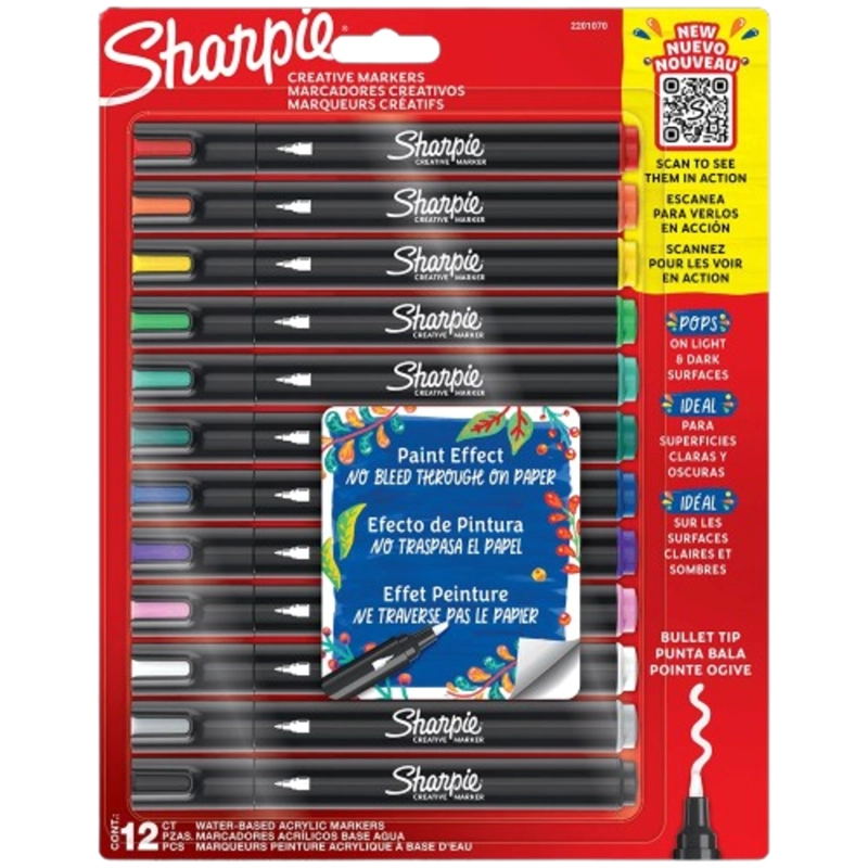 MARCADOR SHARPIE® ACRILICO PUNTA BALA 12 COLORES BASICOS - 2