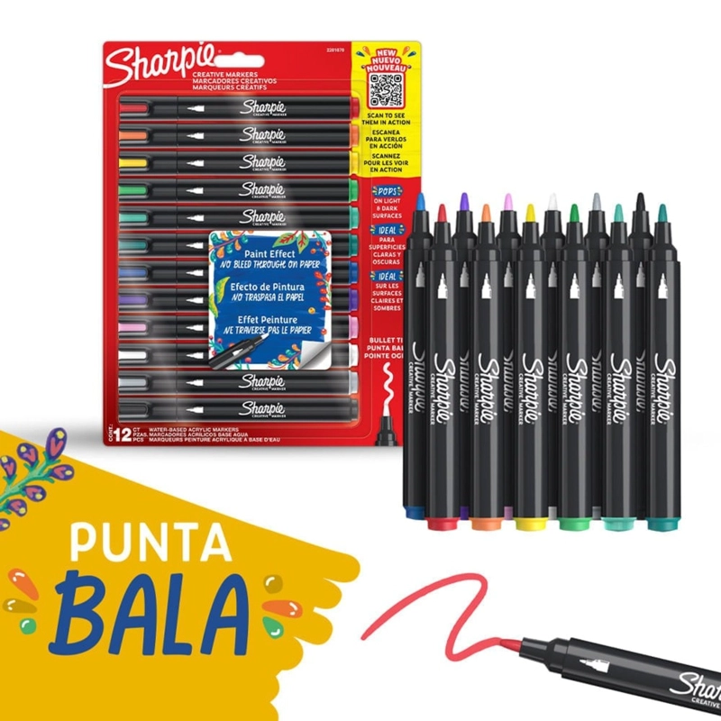 MARCADOR SHARPIE® ACRILICO PUNTA BALA 12 COLORES BASICOS - 3