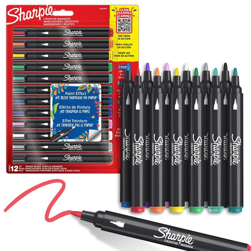 MARCADOR SHARPIE® ACRILICO PUNTA BALA 12 COLORES BASICOS - 5