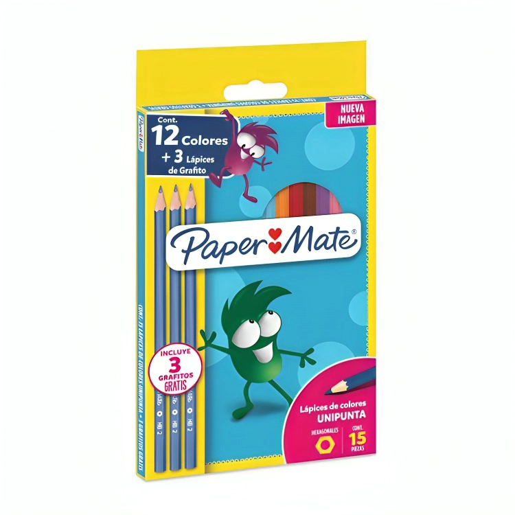 PACK 4 LAPICES 12 COLORES HEXAGONAL+ 3 LAPICES GRAFITOS PAPER MATE - 3