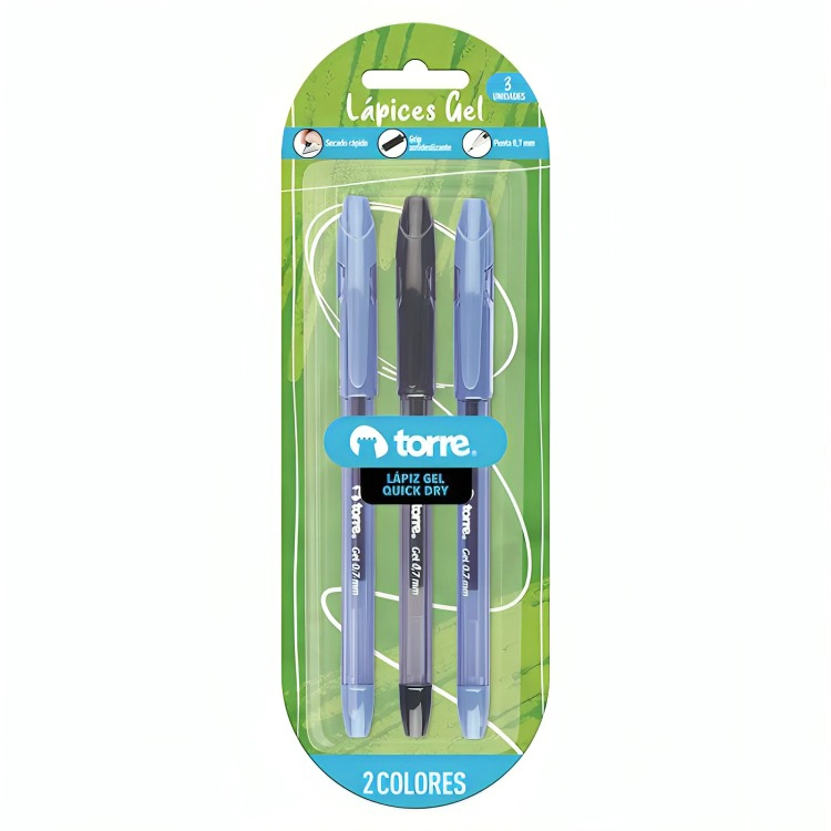 PACK 3 SET 3 BOLIGRAFO GEL QUICK DRY 0,7 MM – TORRE - 3