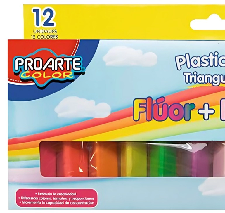 PACK 3 PLASTICINA PASTEL + FLUOR 12 COLORES TRIANGULAR – PROARTE - 1