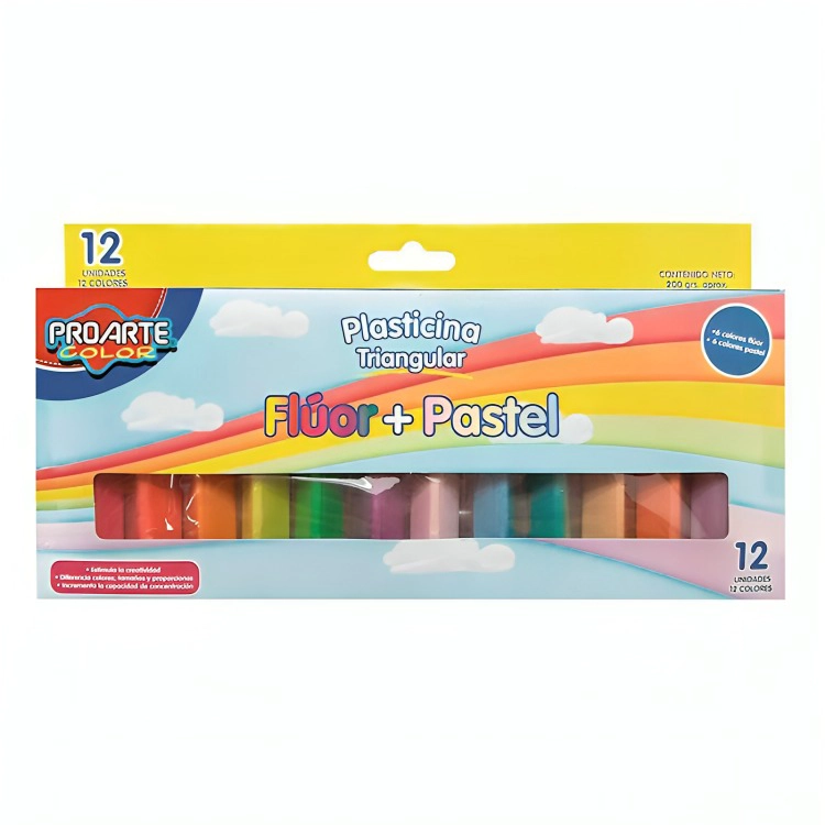 PACK 3 PLASTICINA PASTEL + FLUOR 12 COLORES TRIANGULAR – PROARTE - 3