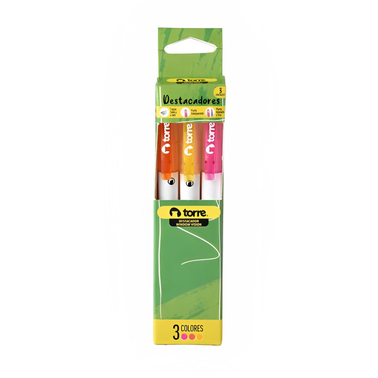 PACK 3 DESTACADORES PUNTA BISELADA WINDOW VISION 3 UND. MIX COLORES – TORRE - 3