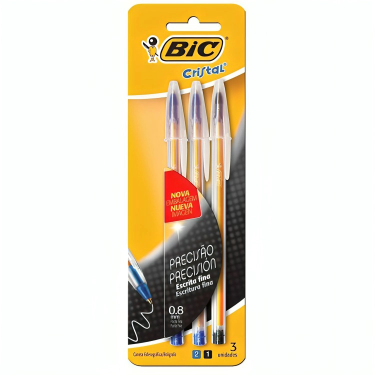 PACK 3 DE SET 3 BOLIGRAFOS CRISTAL FINO / 1 AZUL 1 ROJO 1 NEGRO – BIC - 1