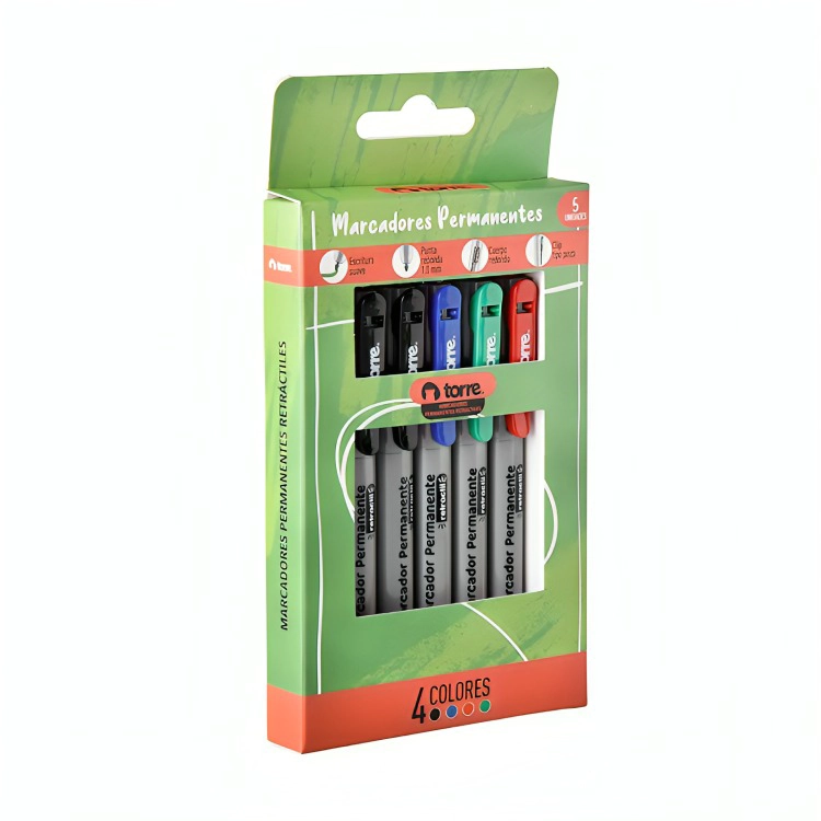 MARCADOR PERMANENTE RETRACTIL 5 UNIDADES. COLORES – TORRE - 2