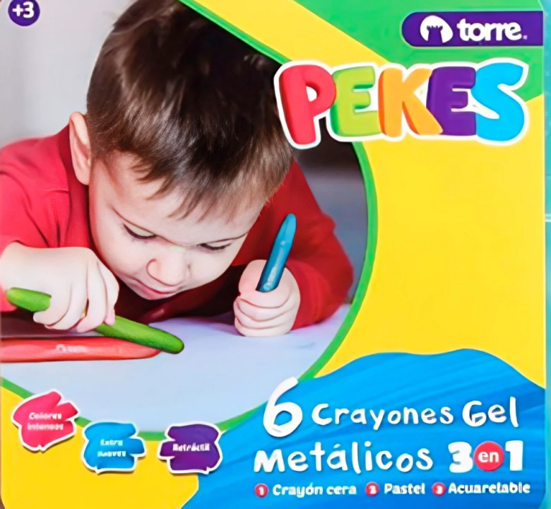 CRAYONES GEL 3 EN 1 METALICOS 6 COLORES PEKES – TORRE - 1