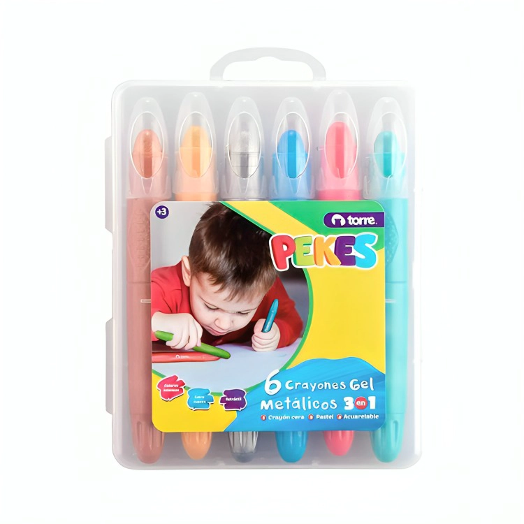 CRAYONES GEL 3 EN 1 METALICOS 6 COLORES PEKES – TORRE - 2