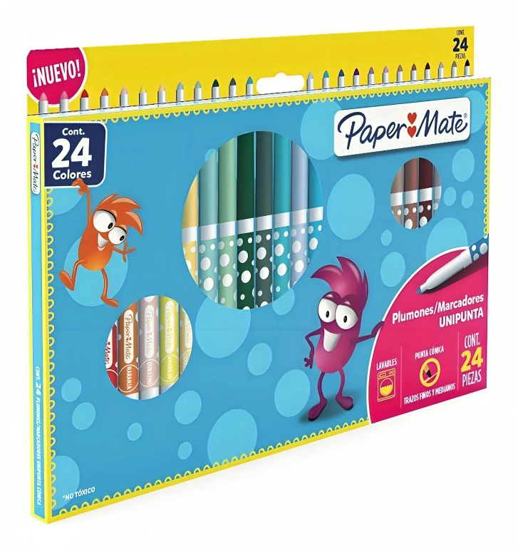 SET DE PLUMONES/MARCADORES UNIPUNTA CONICA 24 COLORES - 1