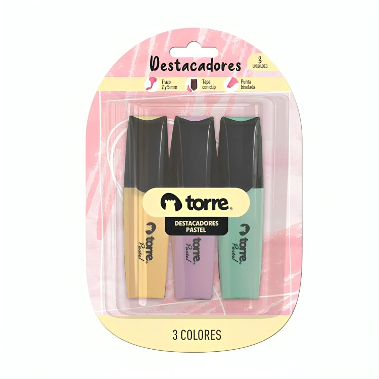 PACK 2 DESTACADORES PASTELES 3 COLORES BLISTER – TORRE - 1