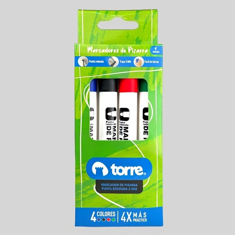 PACK 2 BLISTER MARCADORES DE PIZARRA PUNTA REDONDA 4 COLORES – TORRE - 1