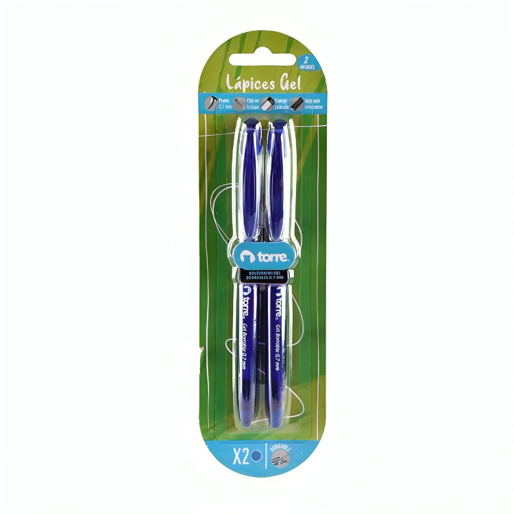 PACK 2 BOLIGRAFO GEL BORRABLE 2 UNIDADES COLOR AZUL BLISTER – TORRE - 2