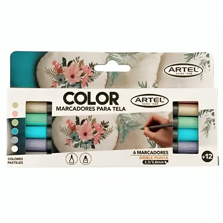 PACK 2 ESTUCHE 6 MARCADORES DE TELA COLORES PASTELES – ARTEL - 2