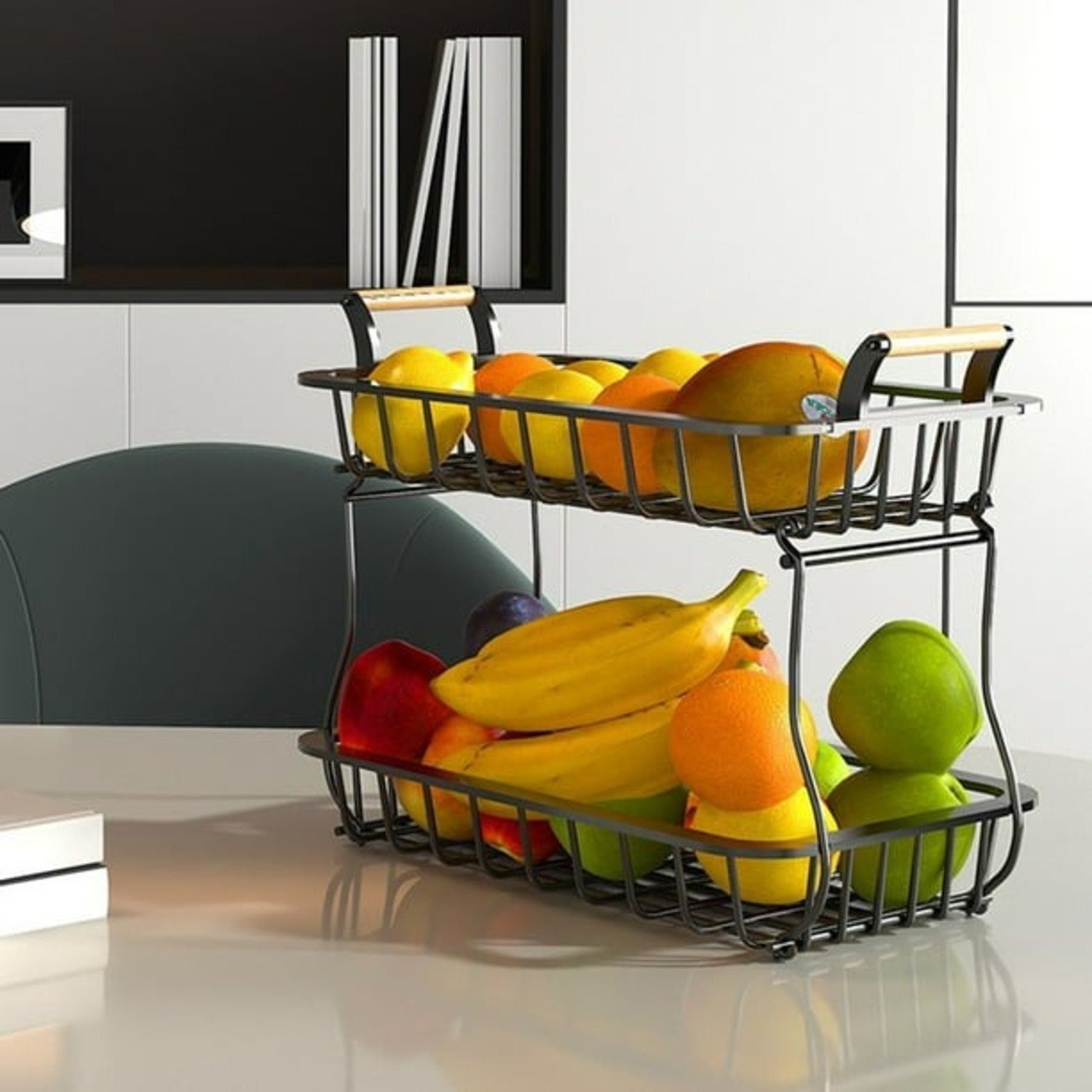 BANDEJA DE ALMACENAMIENTO CESTA DE ALMACENAMIENTO DE FRUTAS DE 2 NIVELES - 2