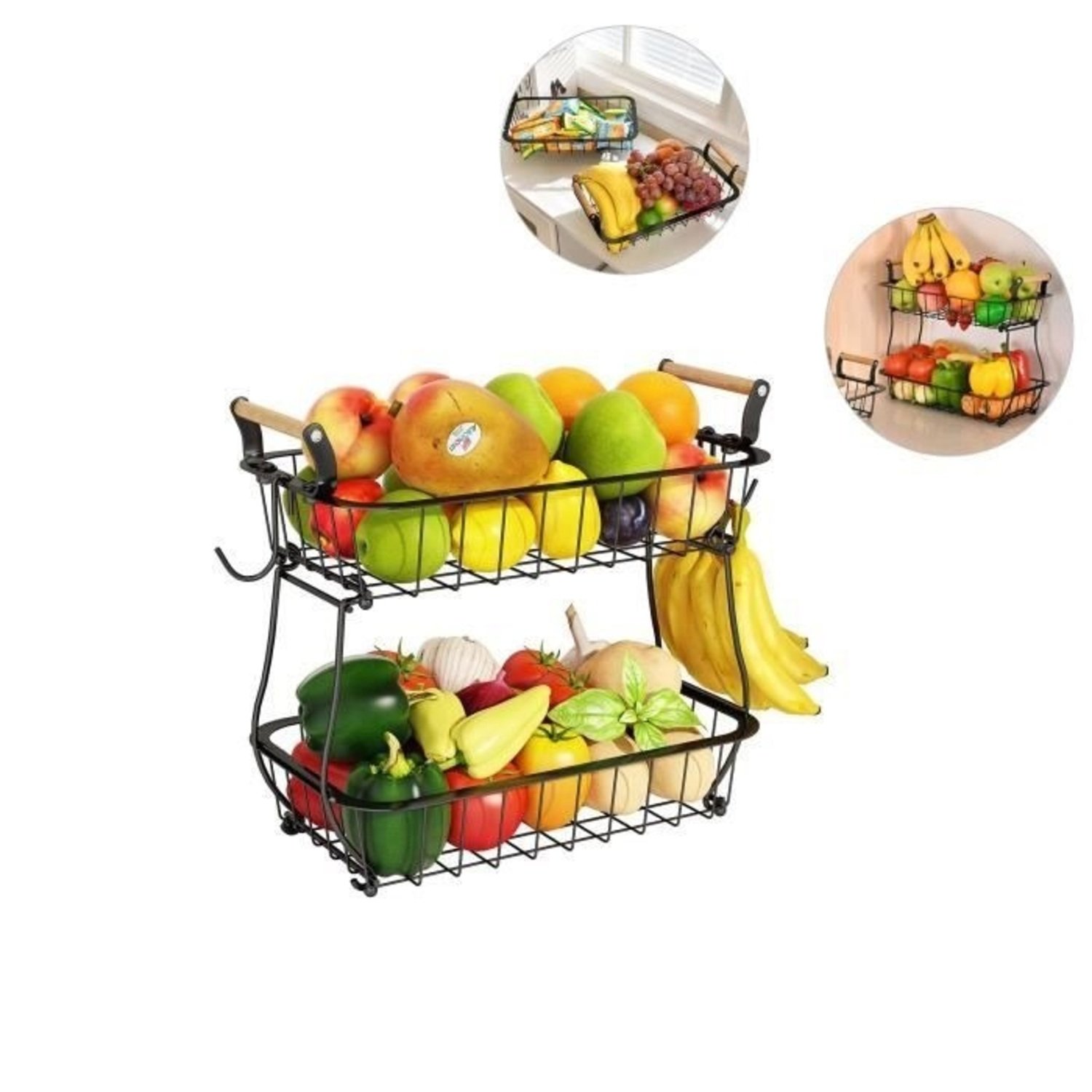 BANDEJA DE ALMACENAMIENTO CESTA DE ALMACENAMIENTO DE FRUTAS DE 2 NIVELES - 3