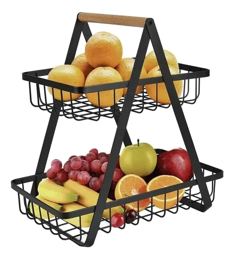 FRUTERA DOBLE DE METAL CON MANGO DE MADERA COLOR NEGRO - 3