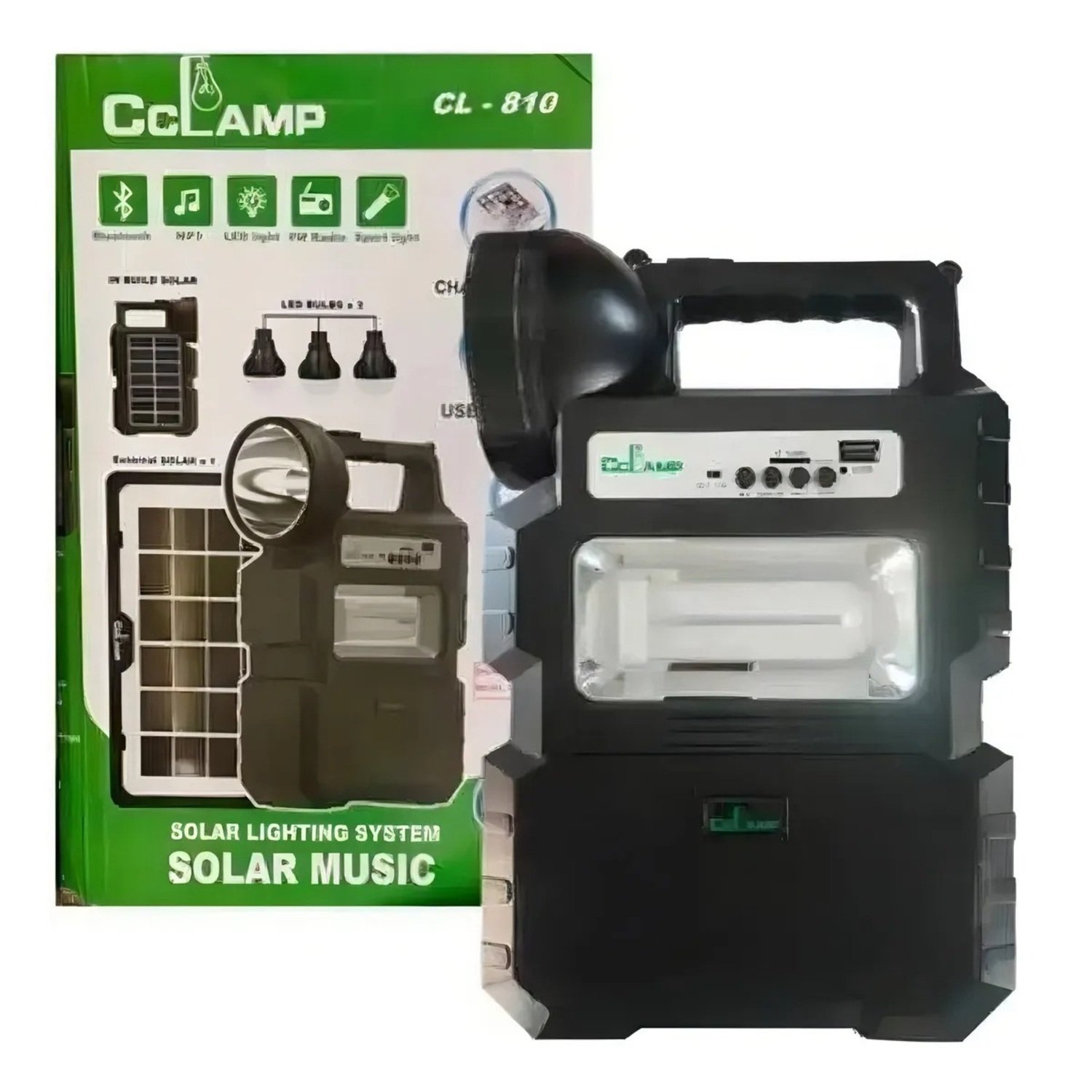 KIT LAMPARA SOLAR DE CAMPING USB + RADIO + BLUETOOTH COLOR NEGRO - 4