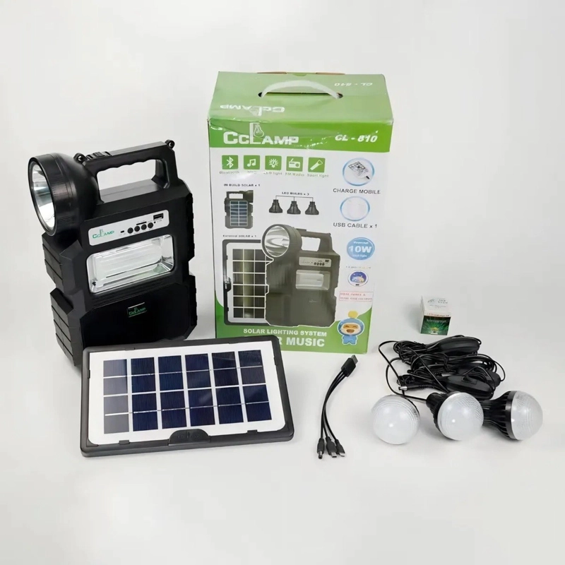 KIT LAMPARA SOLAR DE CAMPING USB + RADIO + BLUETOOTH COLOR NEGRO - 7