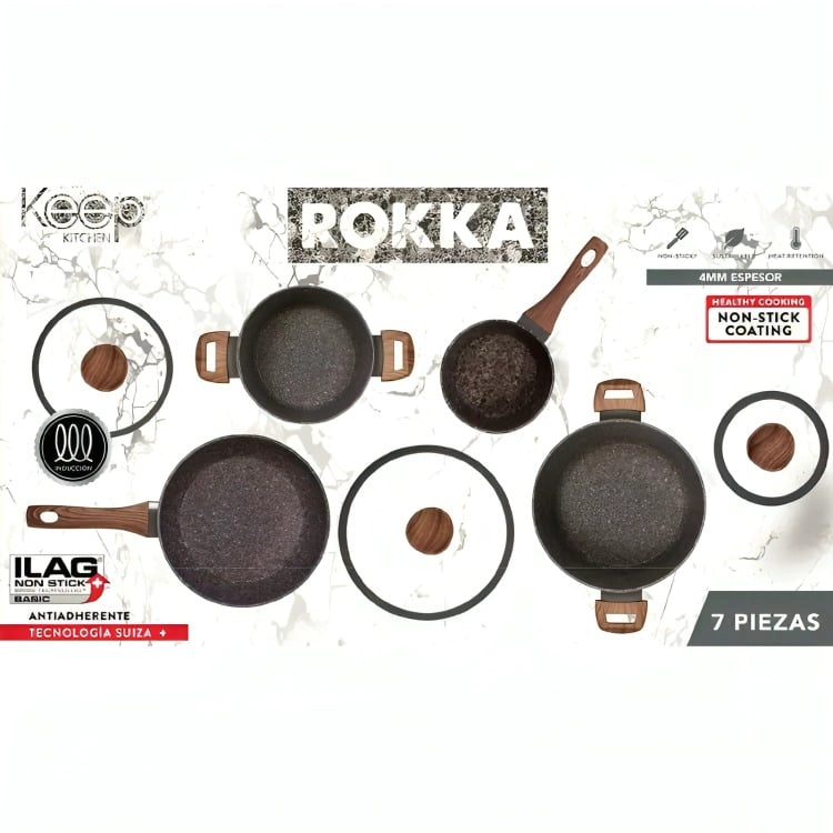 BATERIA DE COCINA ANTIADHERENTE 7 PIEZAS ROKKA KEEP - 2
