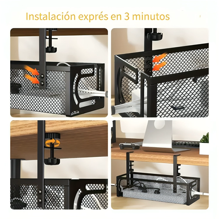 ORGANIZADOR DE CABLES ESCRITORIO BANDEJA REJILLA SIN TALADRO - 1