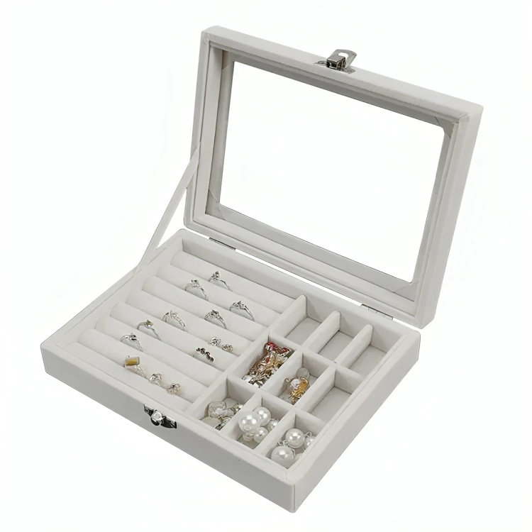 JOYERO ORGANIZADOR DE PLUSH PORTATIL MULTIUSOS GRIS - 2