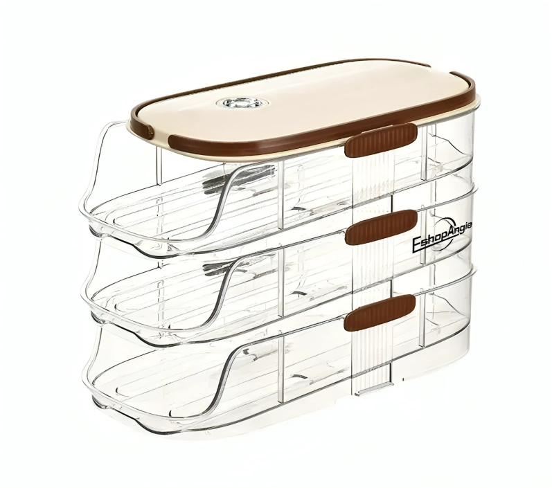 ORGANIZADOR DE HUEVO AUTOMATICO 3 NIVELES DISPENSADOR NEVERA TRANSPARENTE - 1