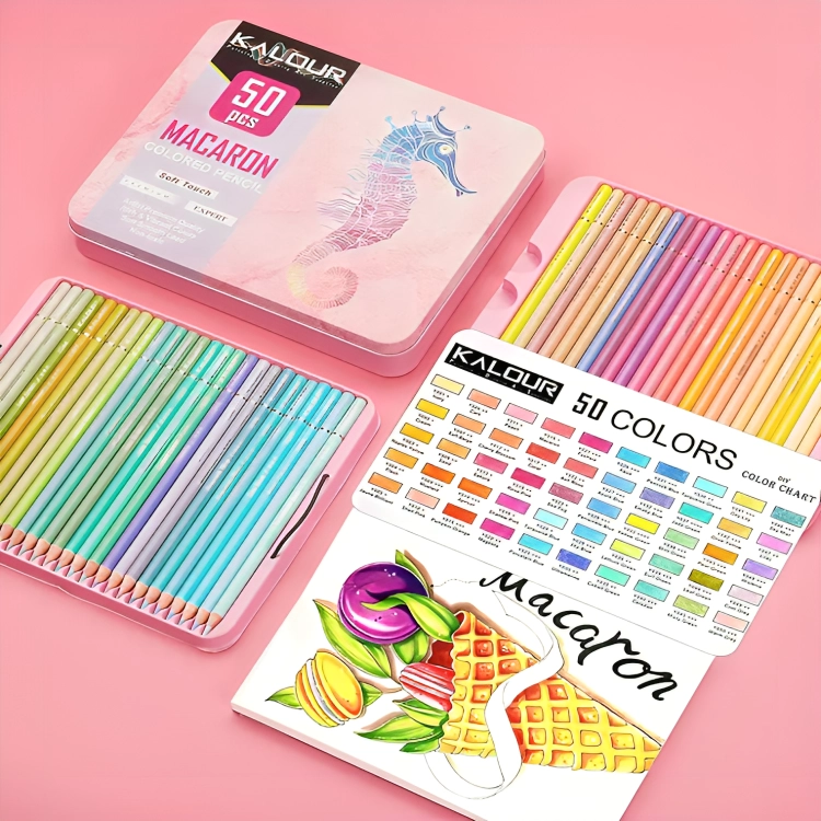 SET 50 LAPICES COLORES MACARON ARTE DIBUJO CAJA METALICA - 1