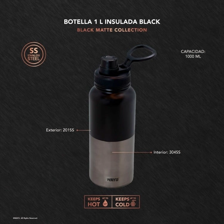 BOTELLA 1 LITRO INSULATED BLACK  WAYU - 2