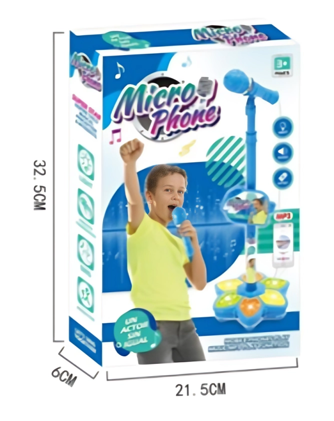 MICROFONO INFANTIL CON PEDESTAL Y CONEXION MP3 AZUL - 2