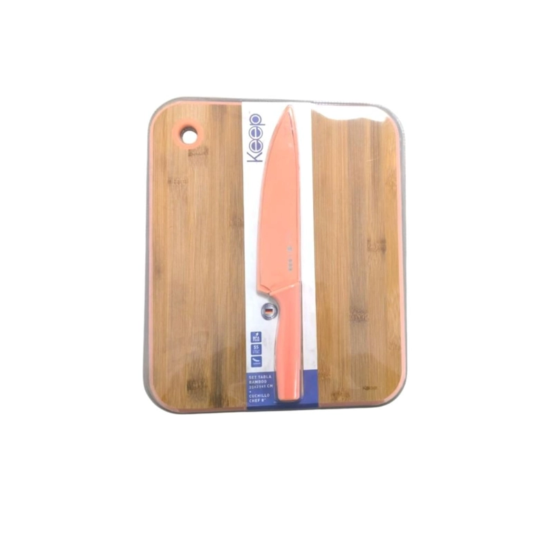 SET TABLA BAMBOO 35 CM + CUCHILLO 20 CM KEEP ROSADO - 4