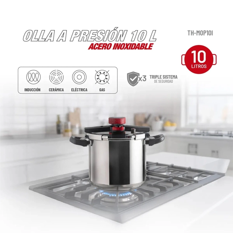 OLLA A PRESION 10L TH-MOP10I DE ACERO INOXIDABLE PLATEADO - 2
