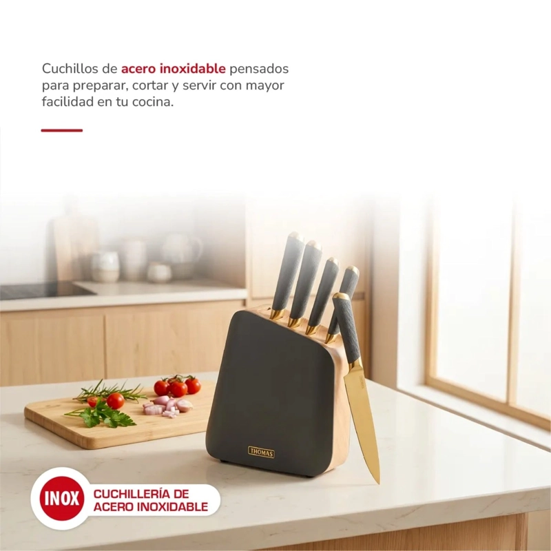 SET DE CUCHILLOS 6P TH-MT06GD CHEF NEGRO-DORADO - 6