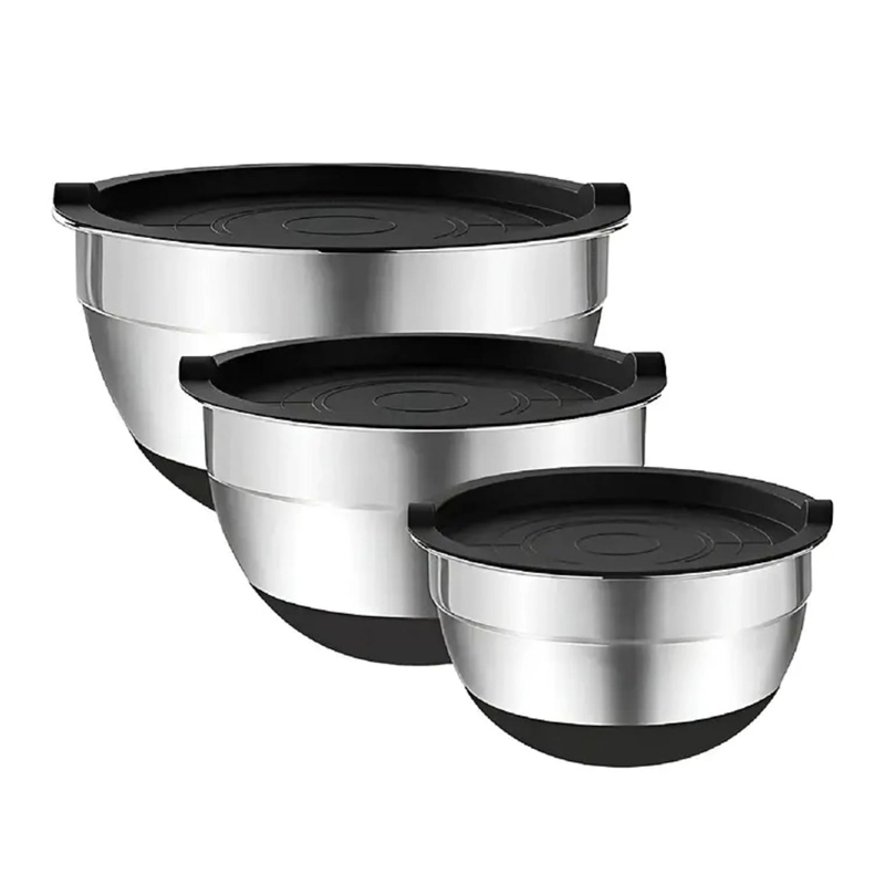 3 BOWLS CON TAPA ACERO INOXIDABLE Y BASE ANTIDESLIZANTE - 2