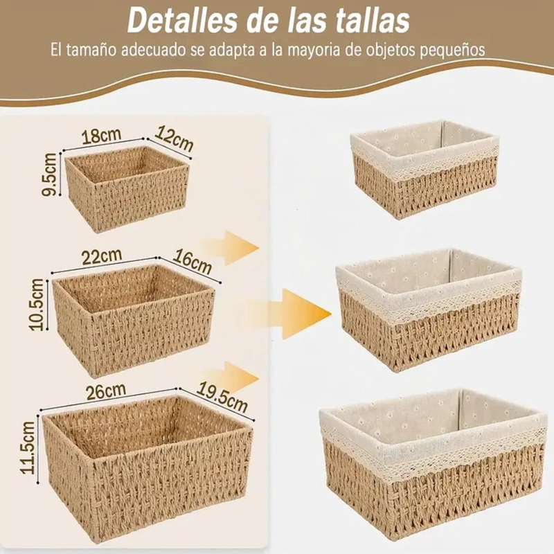 3 CESTAS CANASTA DE ALMACENAMIENTO ORGANIZADOR DE MIMBRE - 3