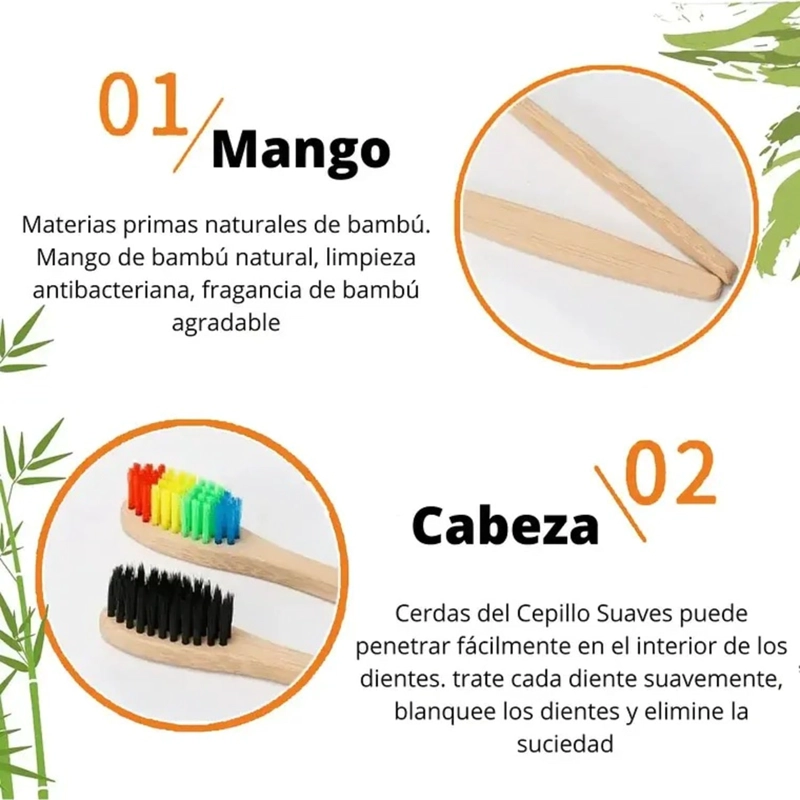 CEPILLO DE DIENTES BAMBU ADULTO PACK 10 UNIDADES ECOLOGICOS - 2