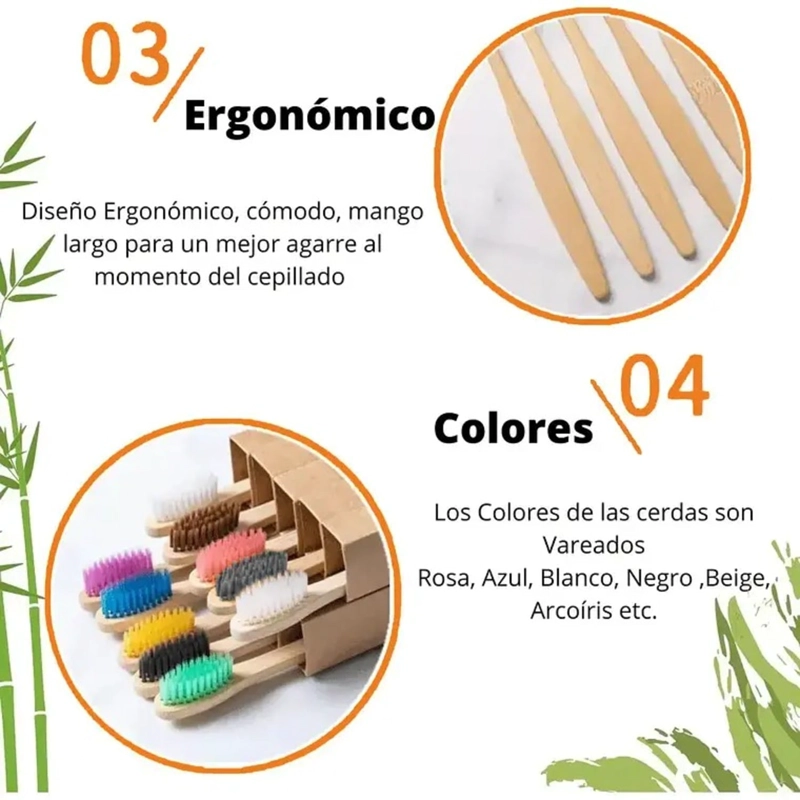 CEPILLO DE DIENTES BAMBU ADULTO PACK 10 UNIDADES ECOLOGICOS - 6