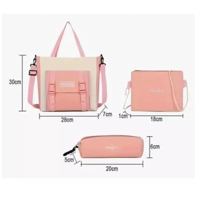 MOCHILA URBANA ESCOLAR VIAJE ESTILO COREANO 4 PIEZAS CORAL - 3