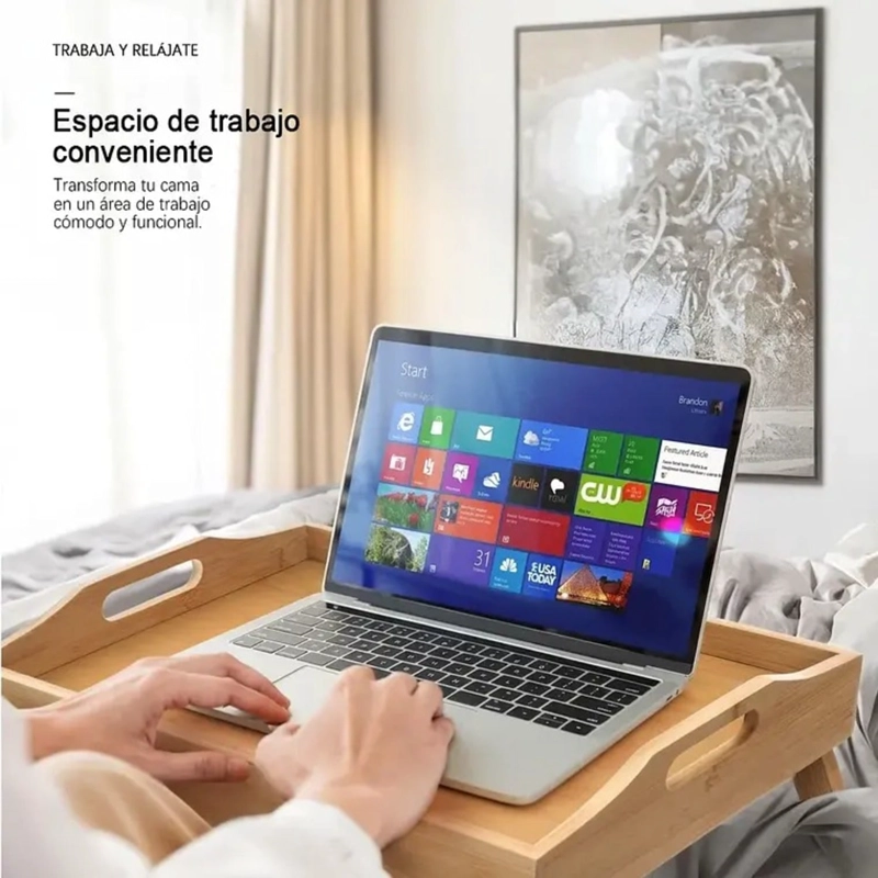 BANDEJA MESA PLEGABLE DE BAMBU PARA CAMA DESAYUNO NOTEBOOK - 6